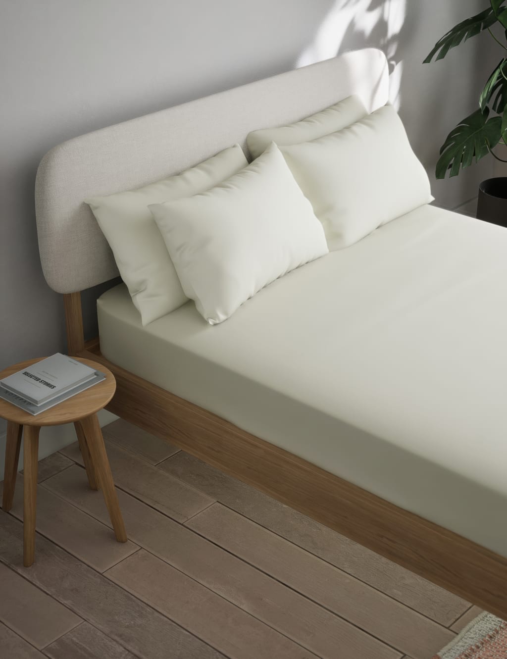 M&S Cotton Blend Non Iron Fitted Sheet Cream