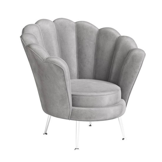 Erica Velvet Fabric Lounge Chair In Silver Grey
