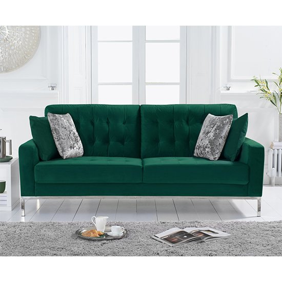 Swiger Velvet Upholstered 3 Seater Sofa In Green