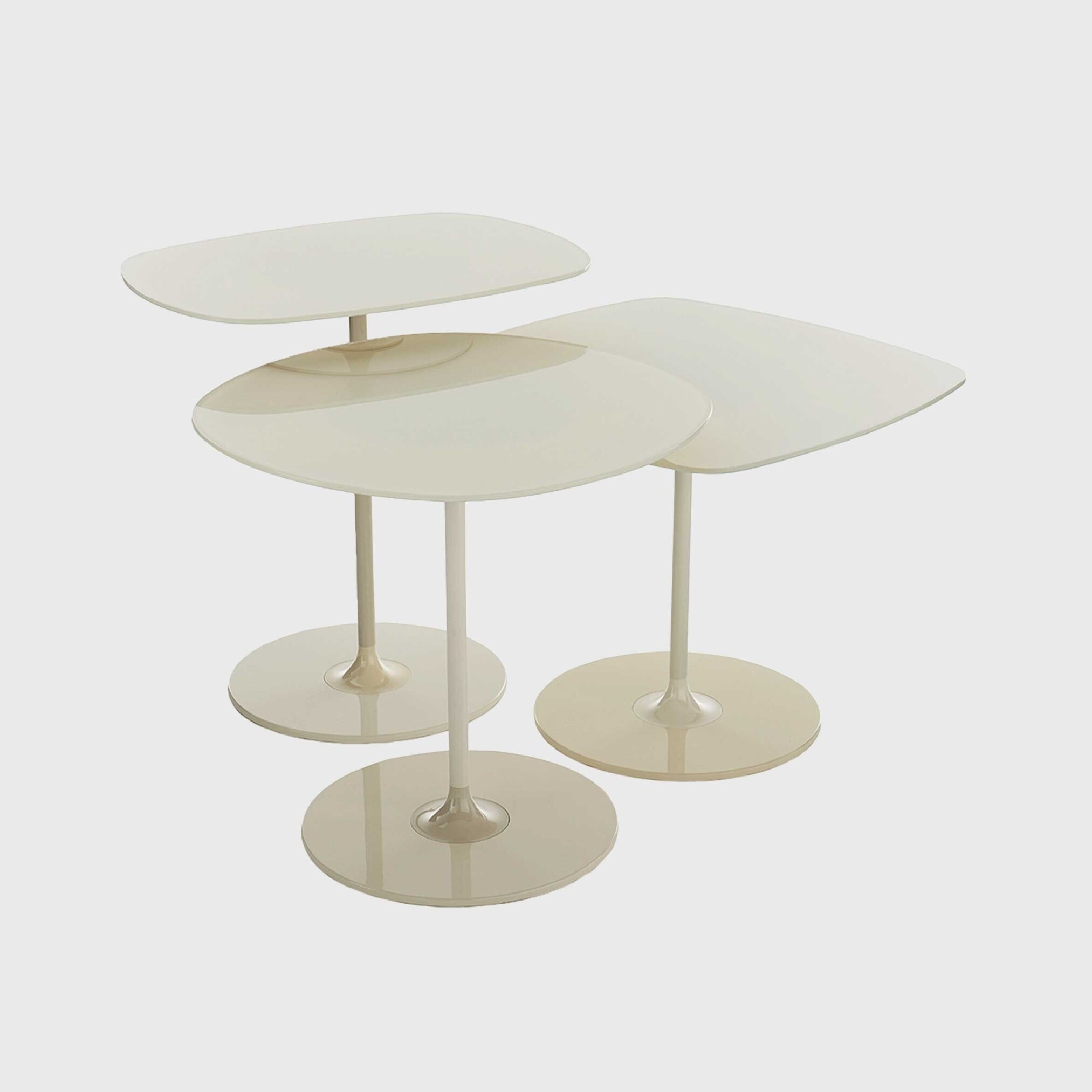 Kartell Thierry Set 3 Side Tables H40+H45+H50 White Glass | Barker & Stonehouse