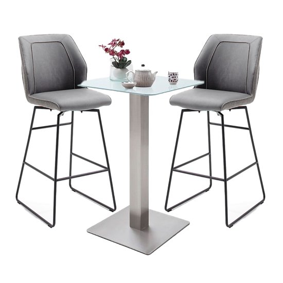 Soho Glass Bar Table With 2 Aberdeen Grey Bar Stools