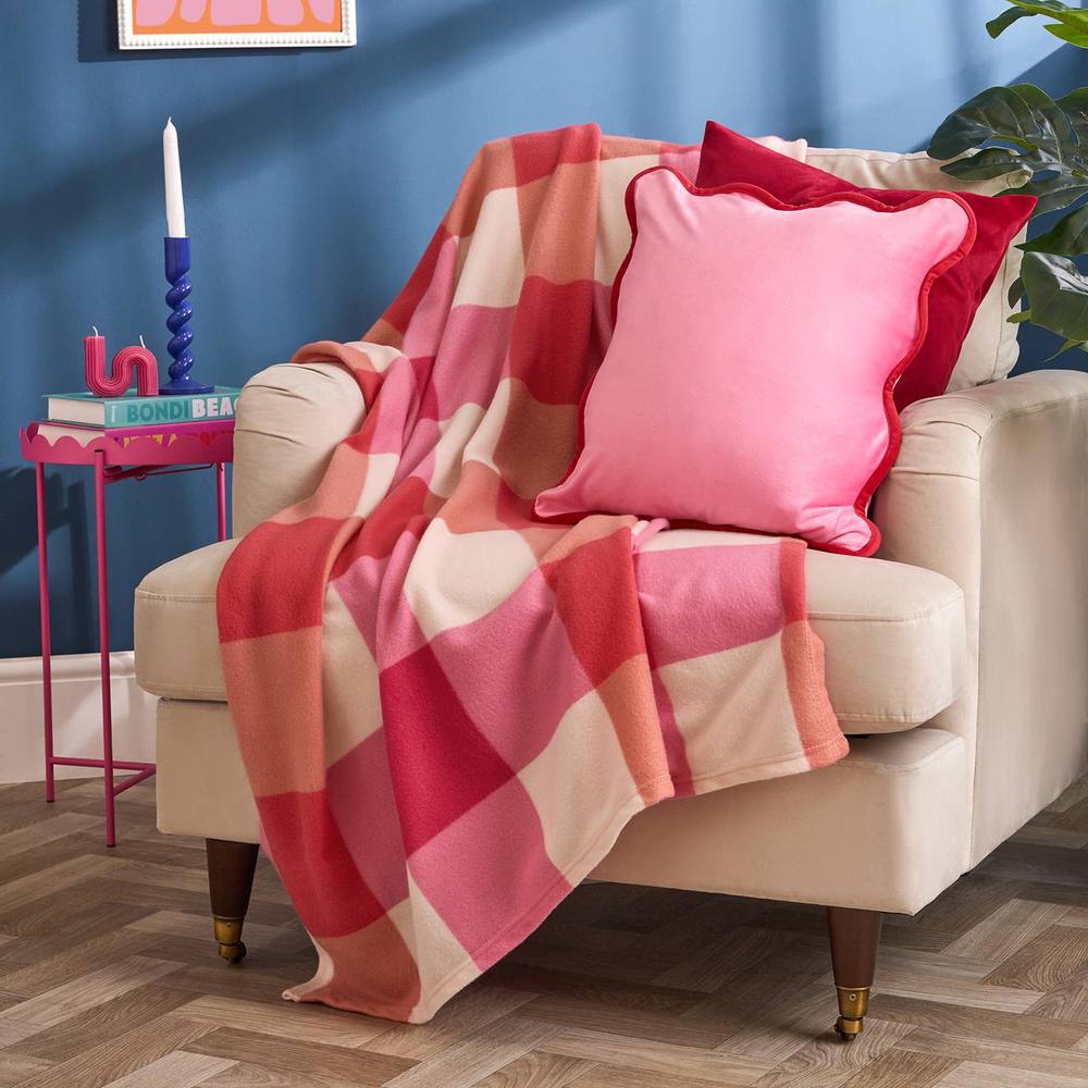 OHS Gingham Polar Fleece Throw Blanket Lightweight Bedspread