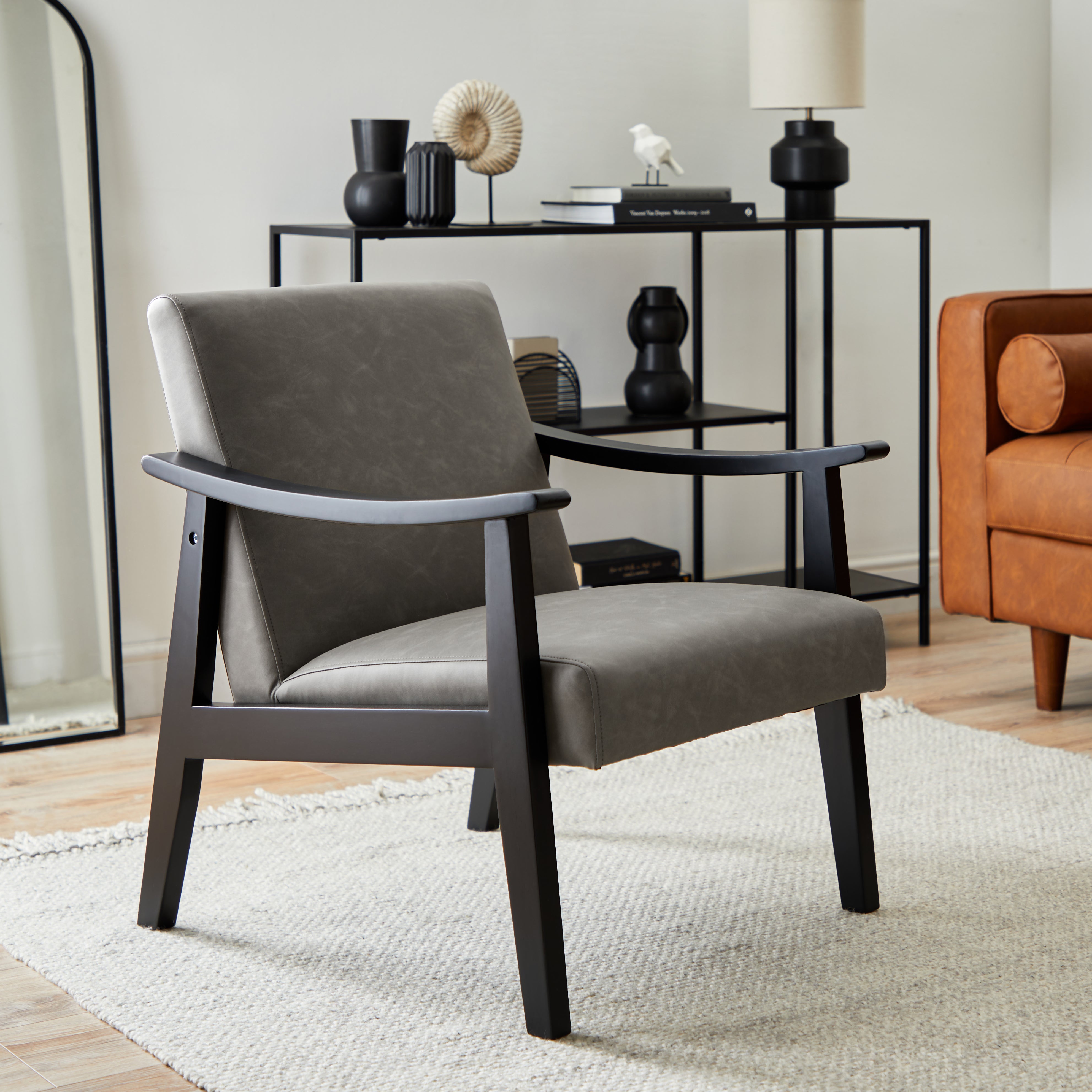 Merrick Distressed Faux Leather Armchair Grey