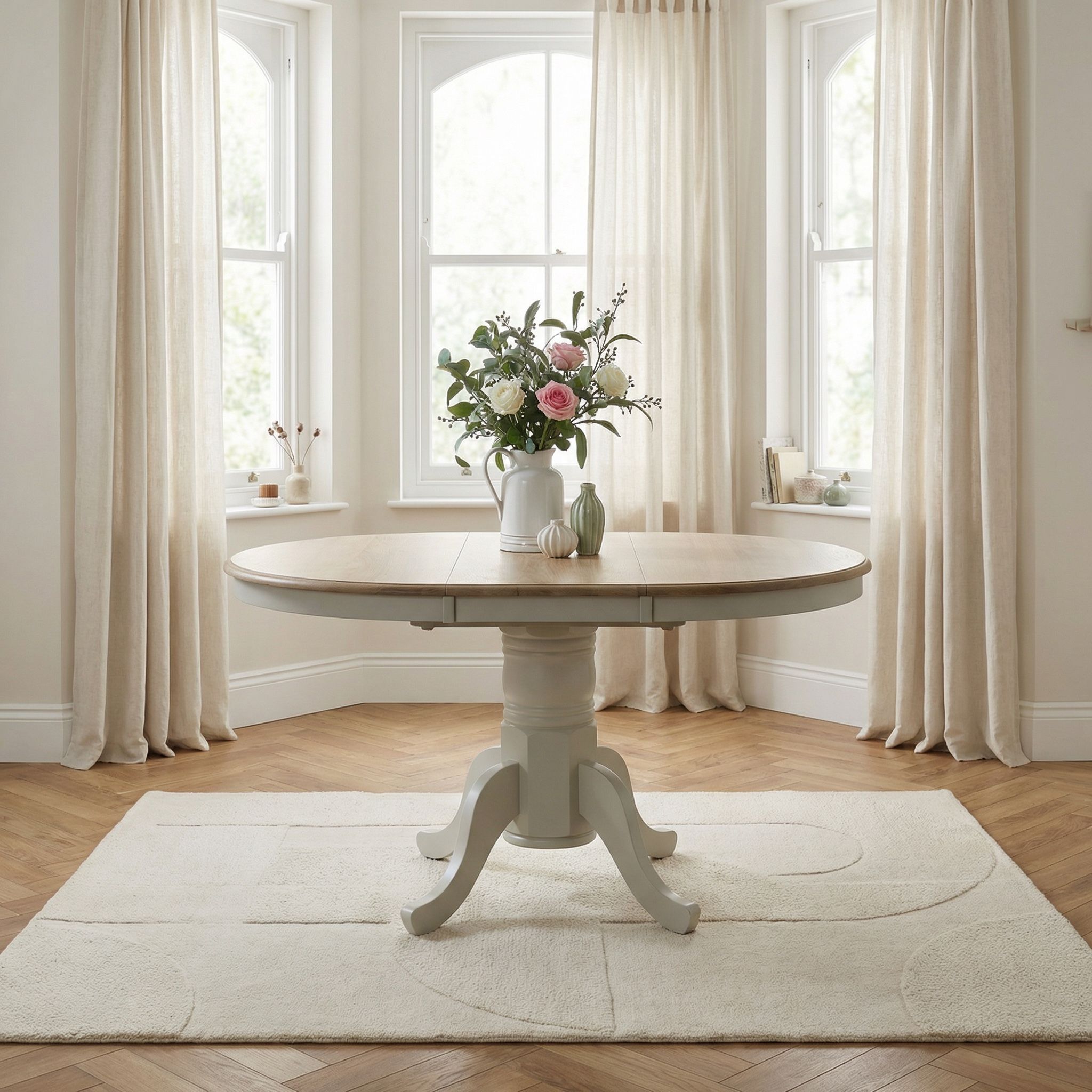 FurnitureboxUK Padstow Rustic Farmhouse Extending Solid Wood Dining Table in Light Grey