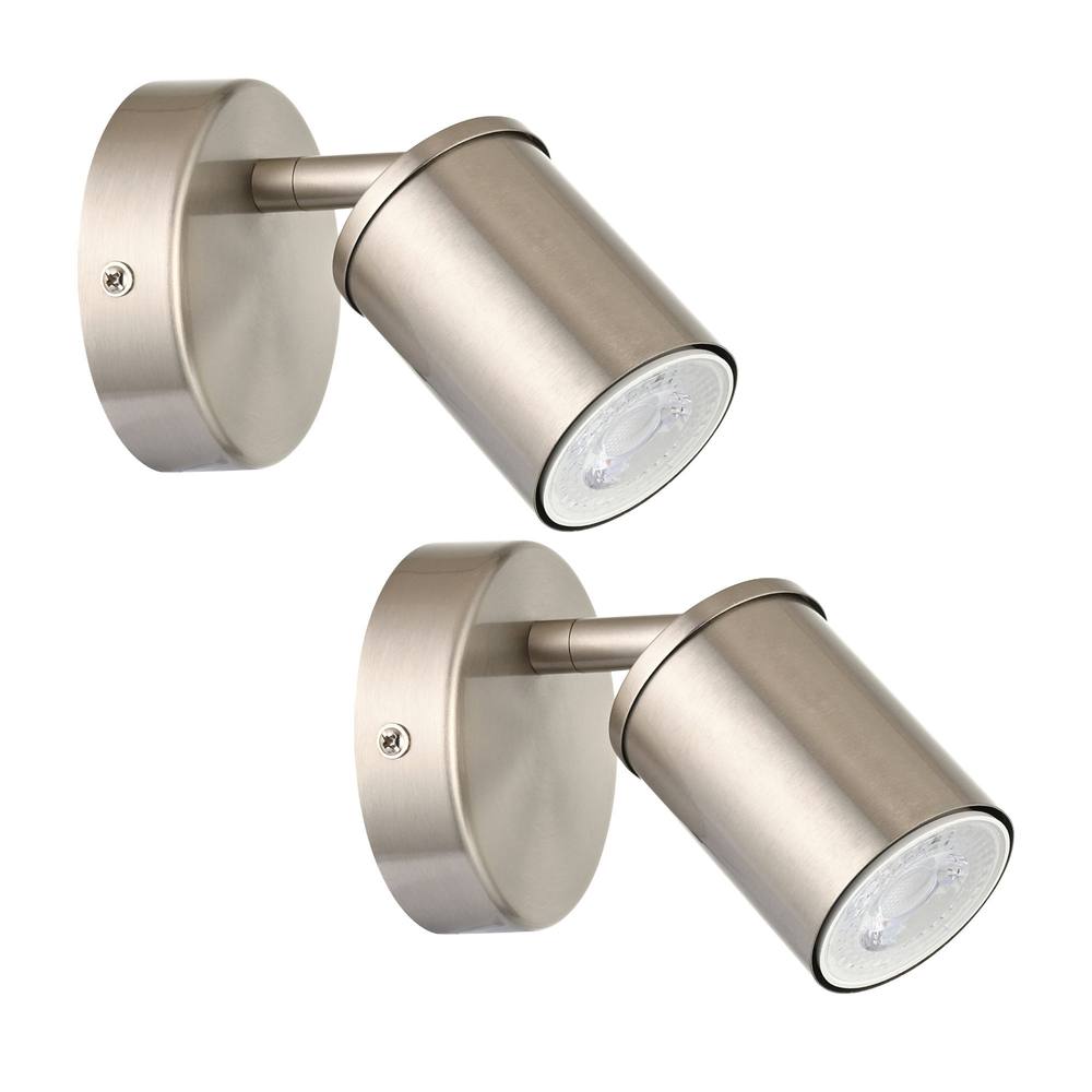First Choice Lighting Set of 2 Larbert - Brushed Nickel Adjustable Wall or Ceiling Spotlight in Silver