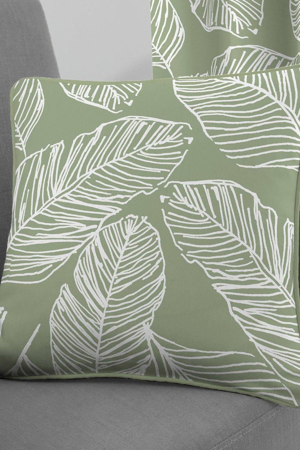 Fusion 'Matteo' Hand Drawn Leaf Print Filled Cushion 100% Cotton in Green