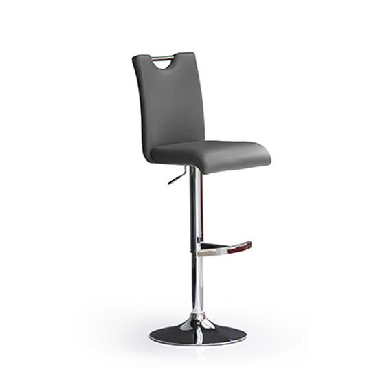 Bardo Grey Bar Stool In Faux Leather With Round Chrome Base