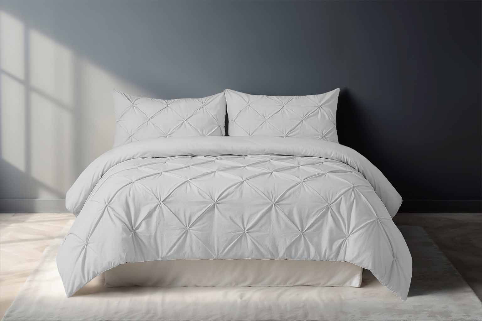 Snug City Pintuck Pinch Pleated Polycotton Duvet Cover & Pillowcase/s Set Bed Linen in Silver