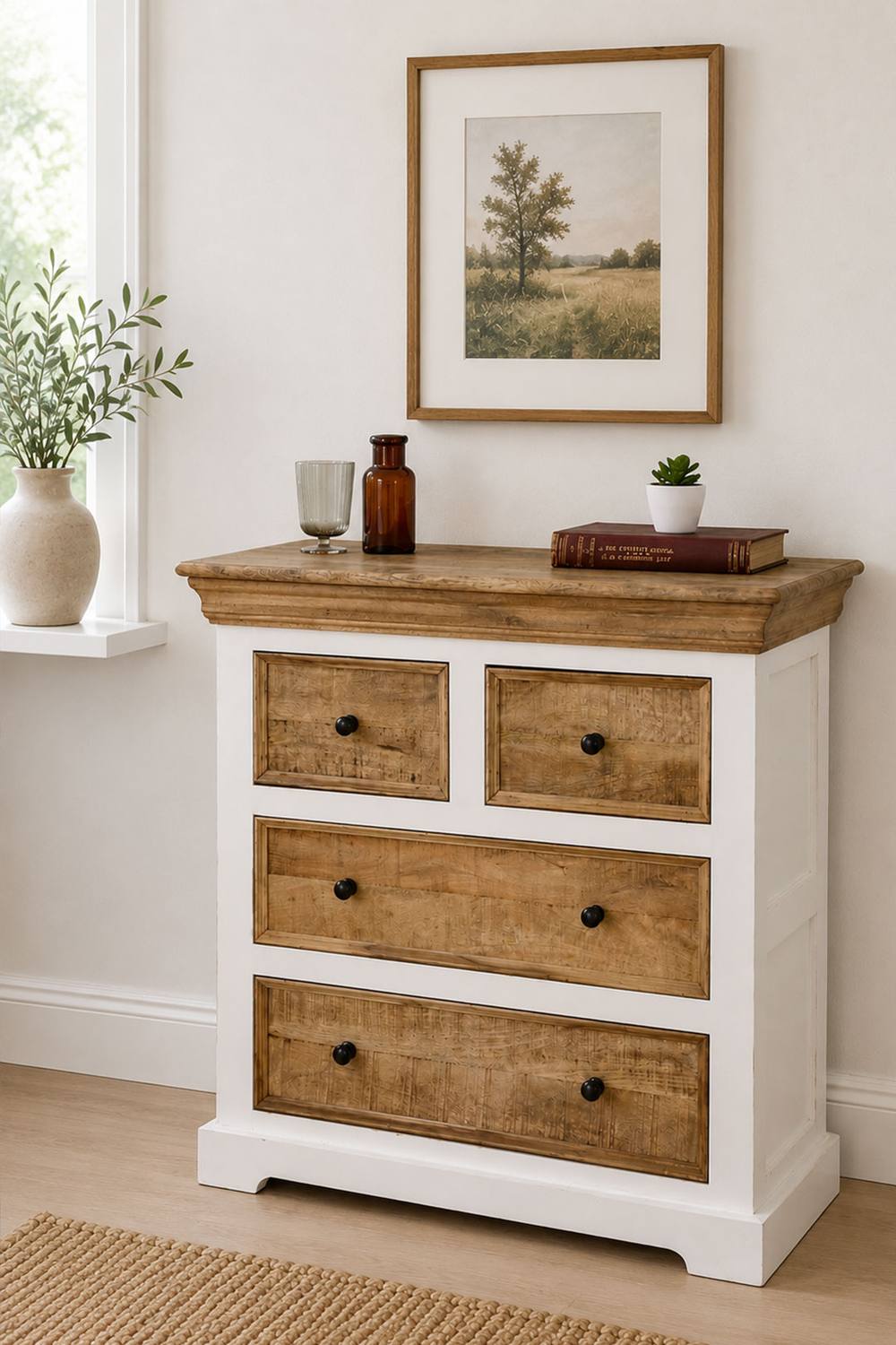 IH Design Washington Solid Mango Wooden White Chest of 4 Drawers