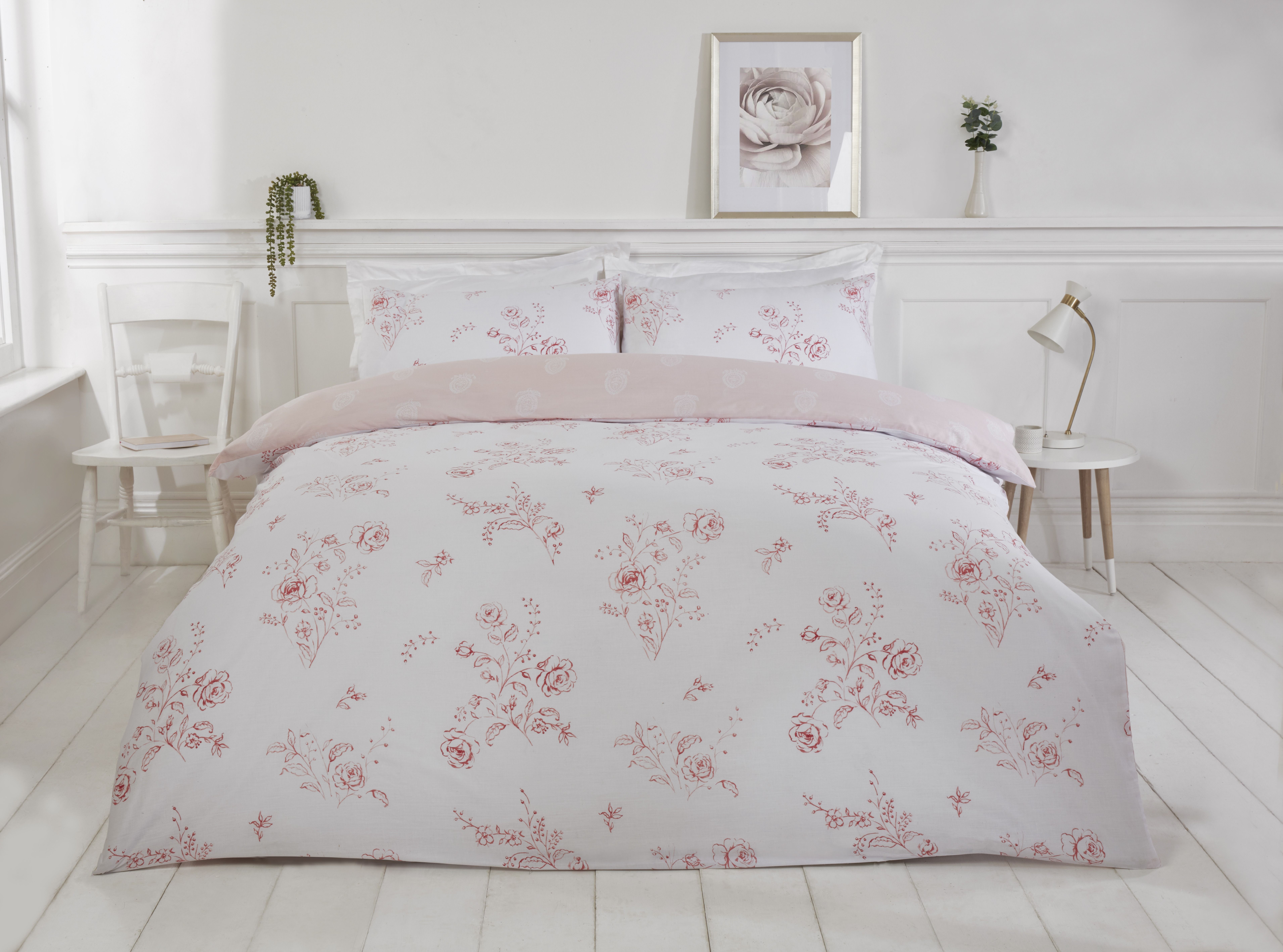 Rapport Home PH Sadie Polycotton Duvet Cover Set With Pillowcase in Rose