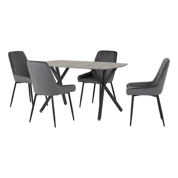 Athens 4 Seater Rectangular Dining Table with 4 Avery Chairs, Concrete Effect