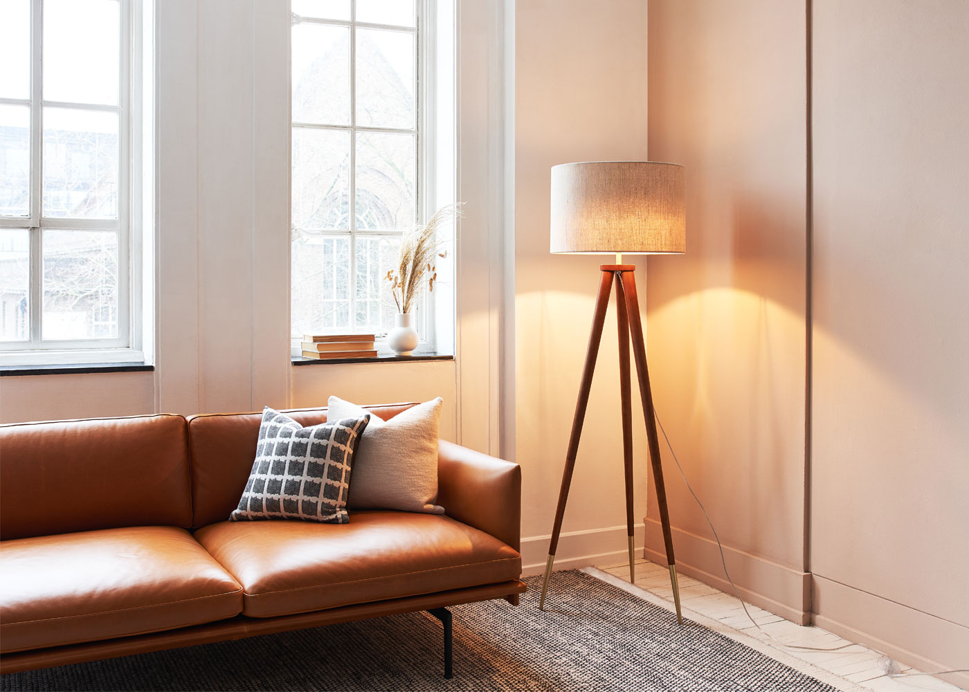 Heal's Hawkins Wooden Tripod Floor Lamp with Shade