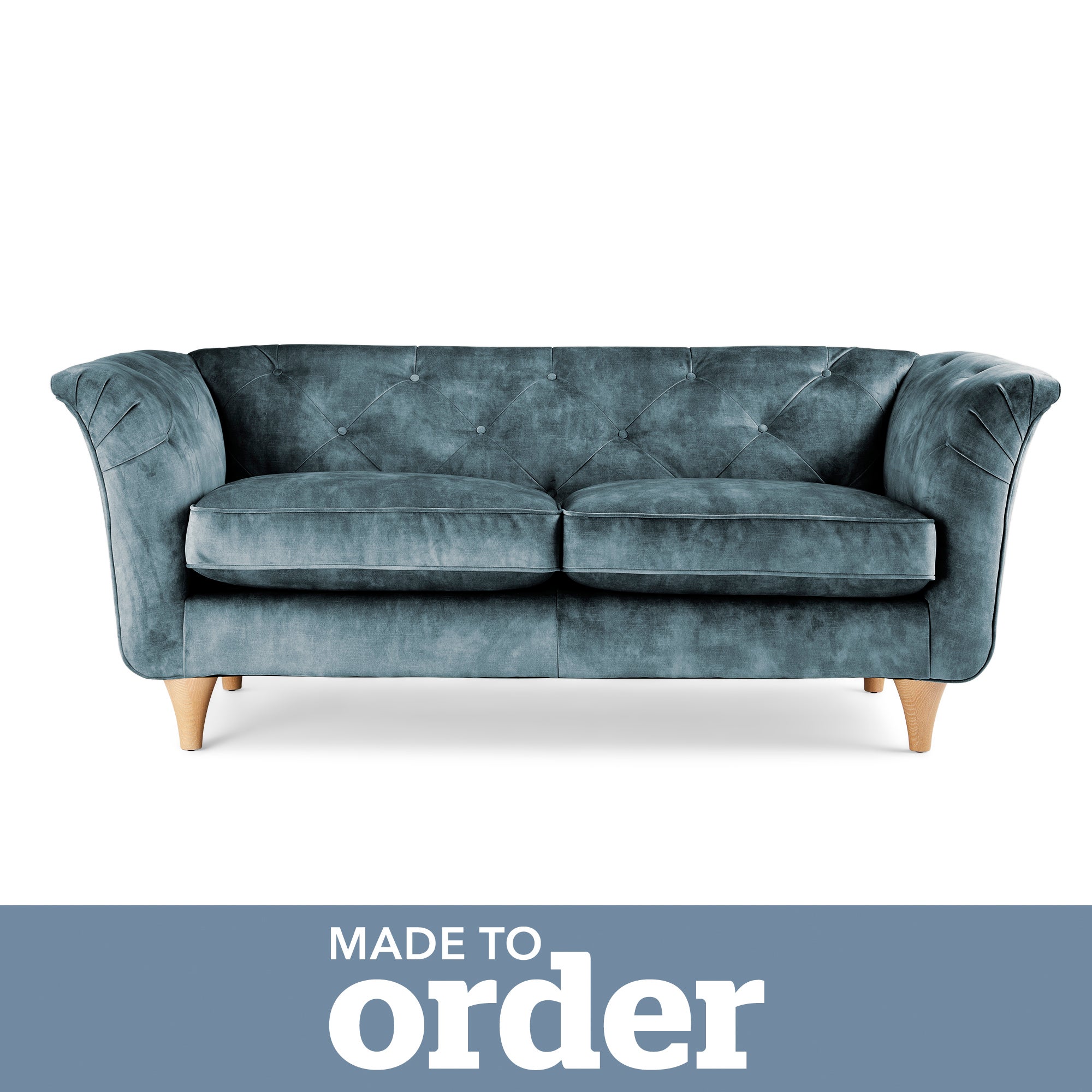 Jaipur 2 Seater Sofa Slub Velvet Slub Velvet Steel Blue