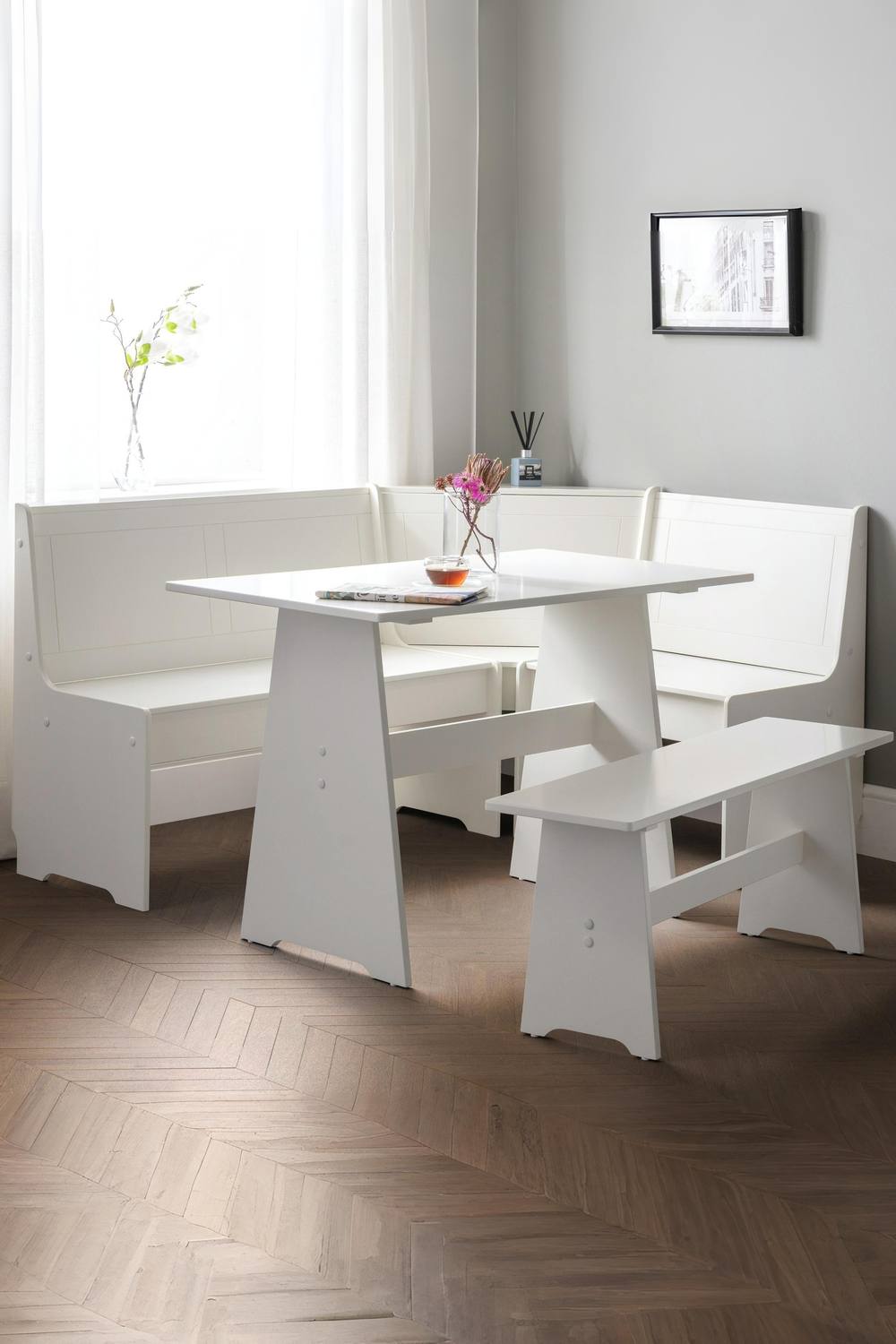 Julian Bowen Newport Corner 5 Seater Dining Set with Storage Bench in White