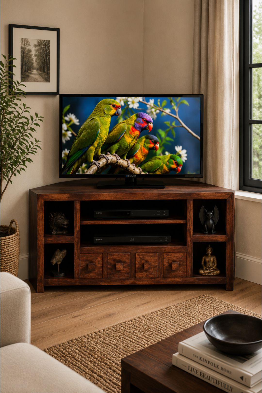 IH Design Duvid Mango Corner TV Unit in Brown