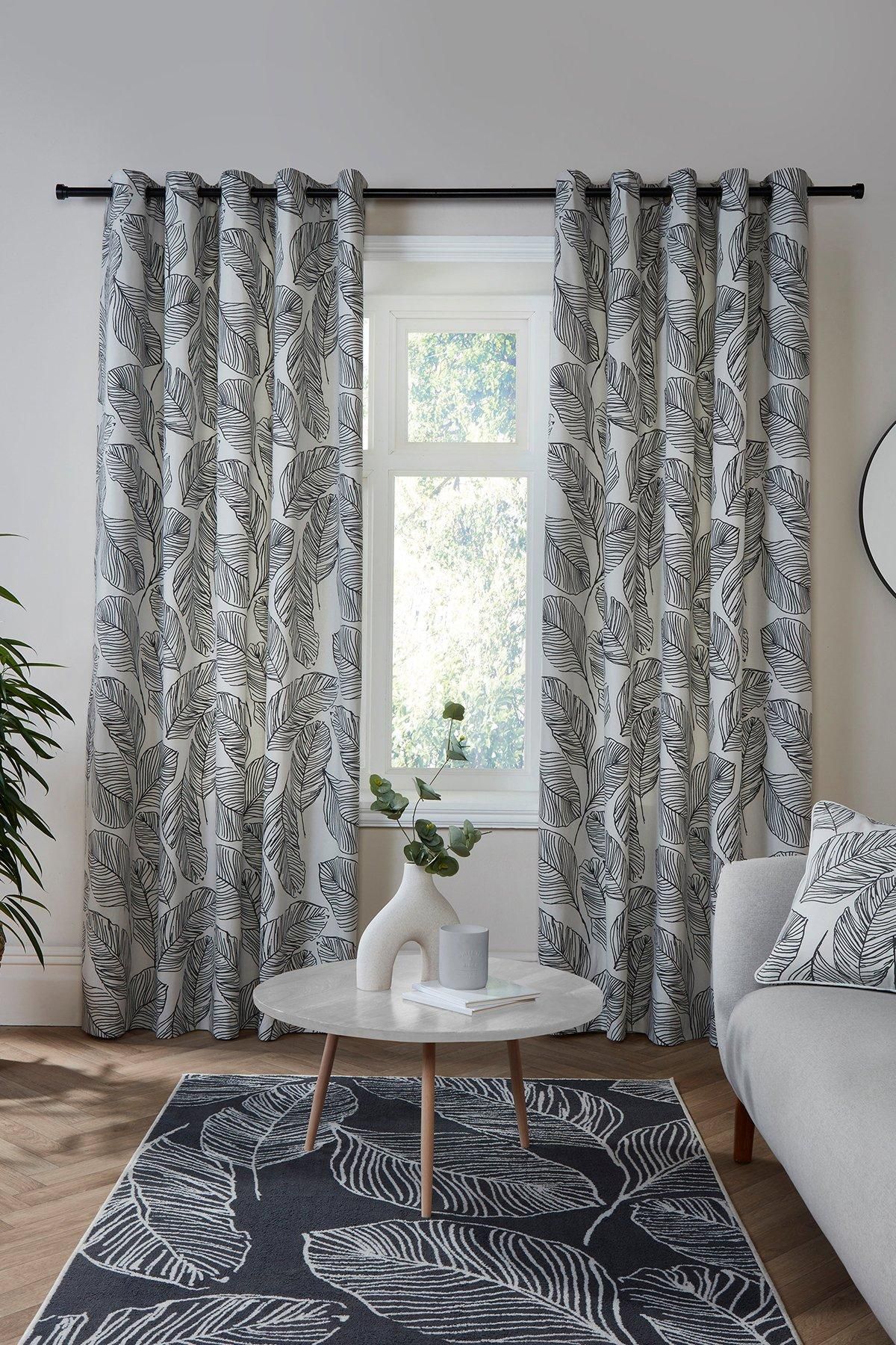 Fusion 'Matteo' 100% Cotton Light Filtering Pair of Eyelet Curtains in Black