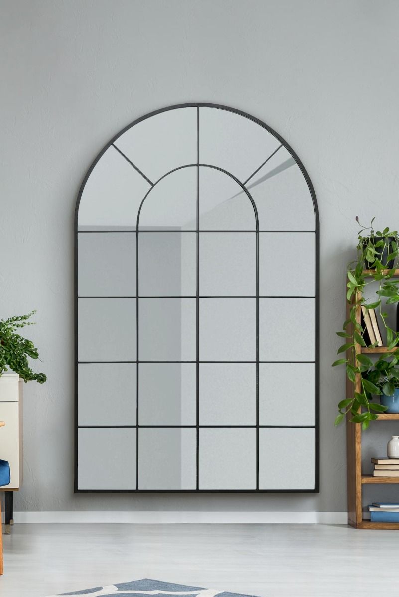 MirrorOutlet Black Framed Arched Window Leaner/Wall Mirror 75" X 47" (190x120CM) 2