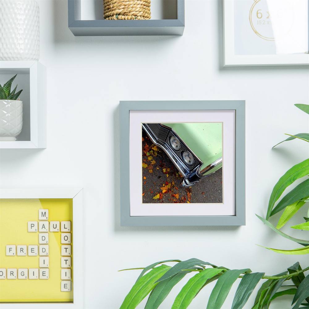 Nicola Spring 3D Box Photo Frame with 4" x 4" Mount - 6" x 6" - Grey in White 5