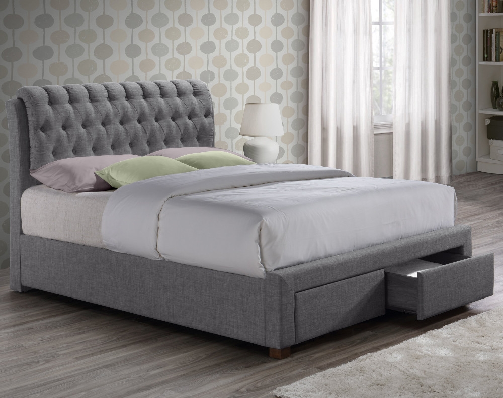 Valentino Grey Fabric 2 Drawer Storage Bed Frame - 5ft King Size