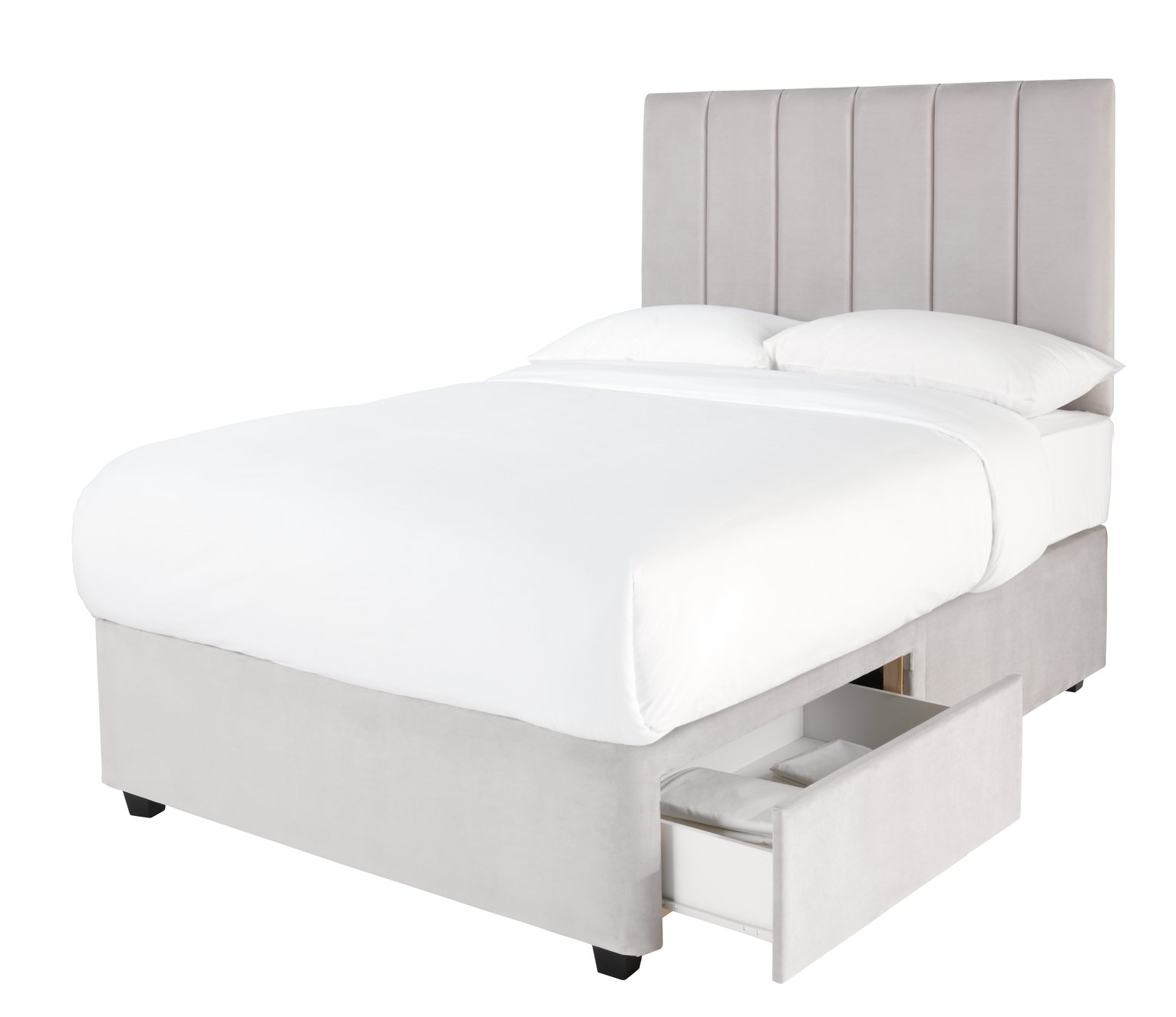 Forty Winks Velvet 1000 Pocket 2 Drw Silver Divan - Kingsize