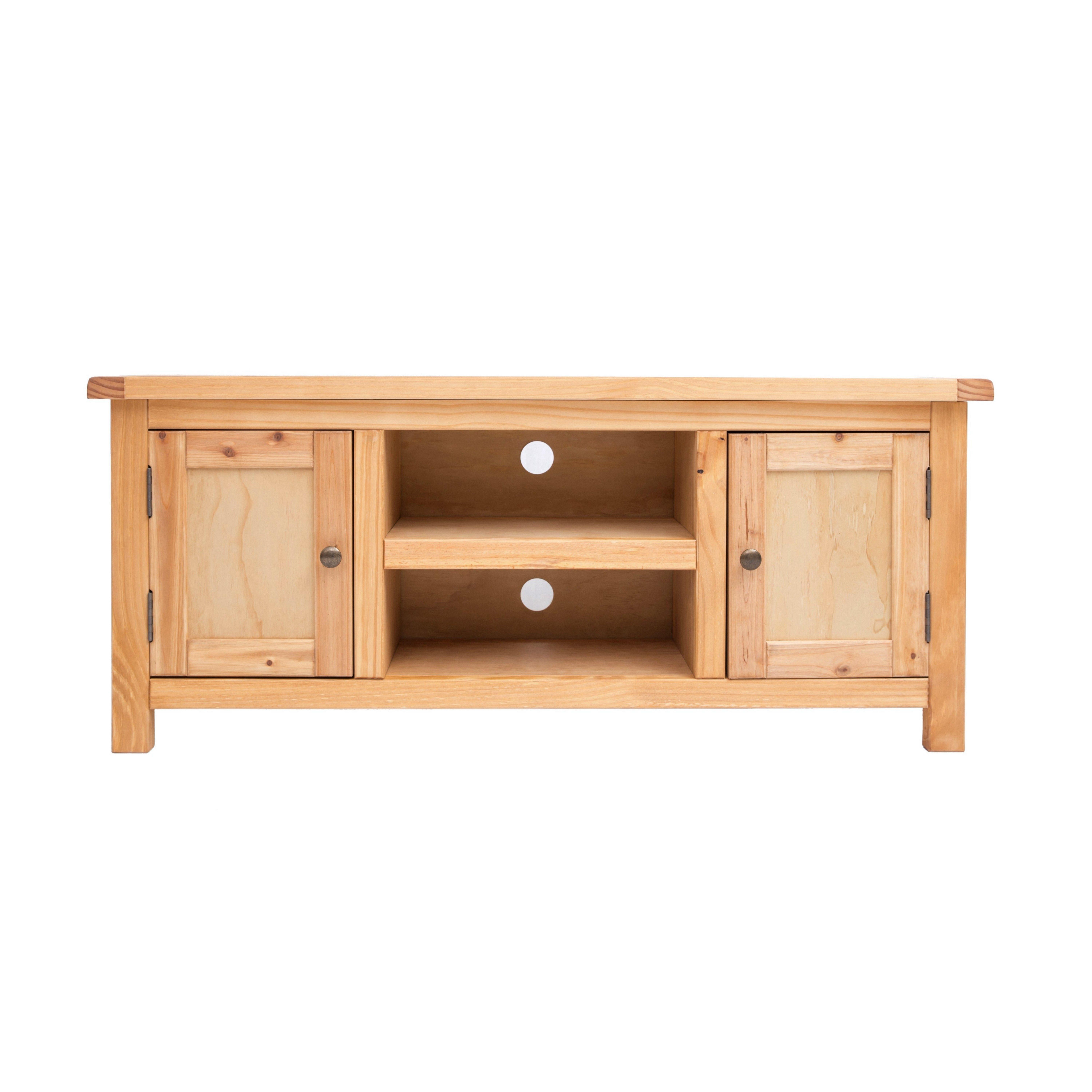 Cabinet Bits Lugo Waxed 2 Door TV Cabinet Brass Knob in Light Brown