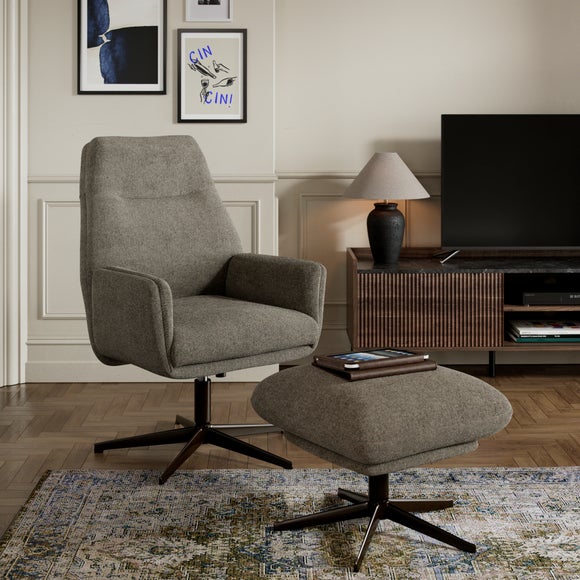 Brook Basketweave Swivel Chair and Footstool