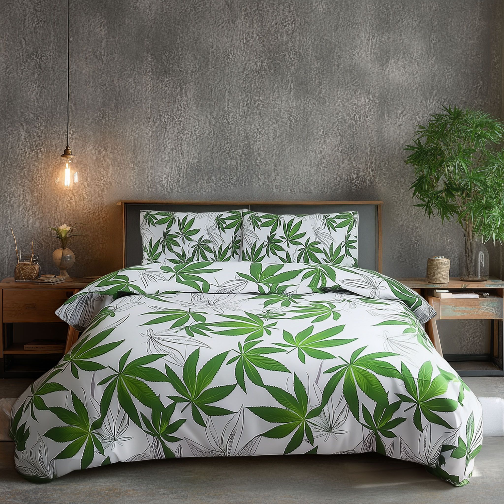 Snug City Duvet Cover & Pillowcase Black Or White Cannabis Design Bed Linen
