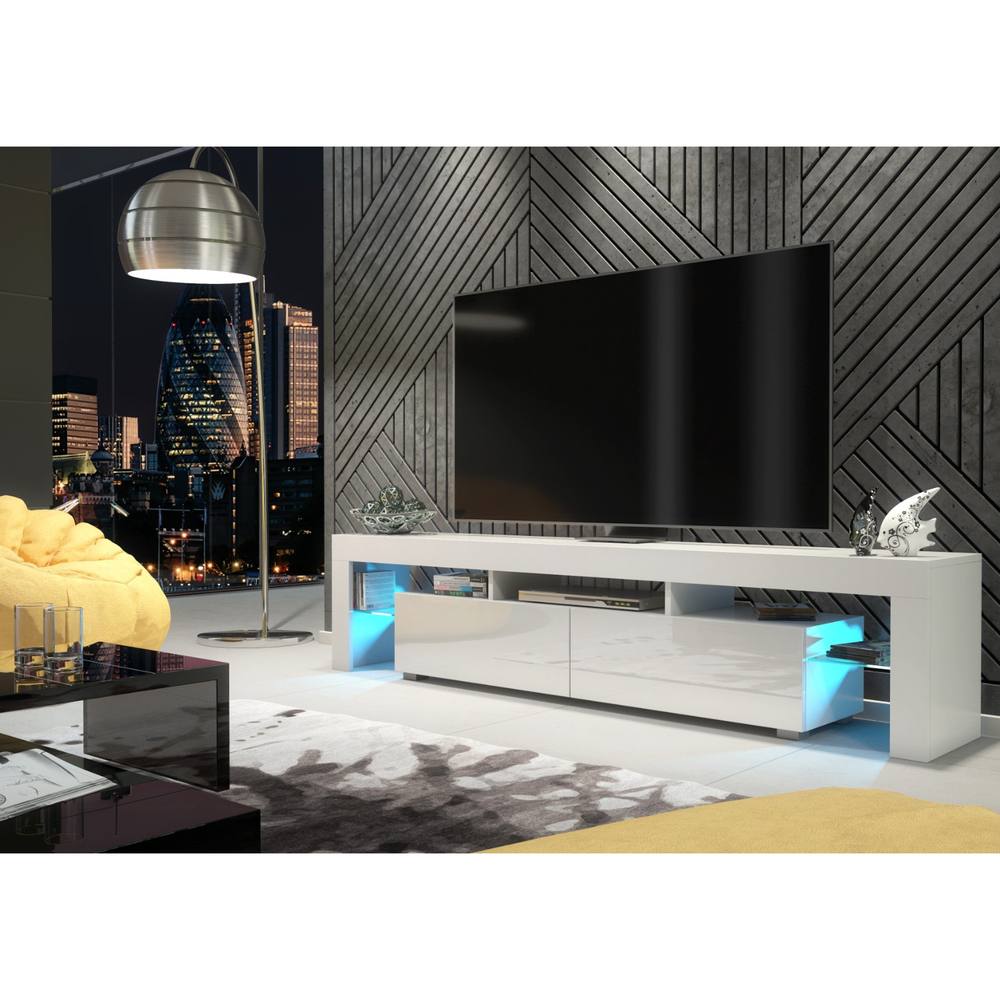 Creative Furniture Nova TV Unit 200cm - White with Gloss Doors + LED Lights 6