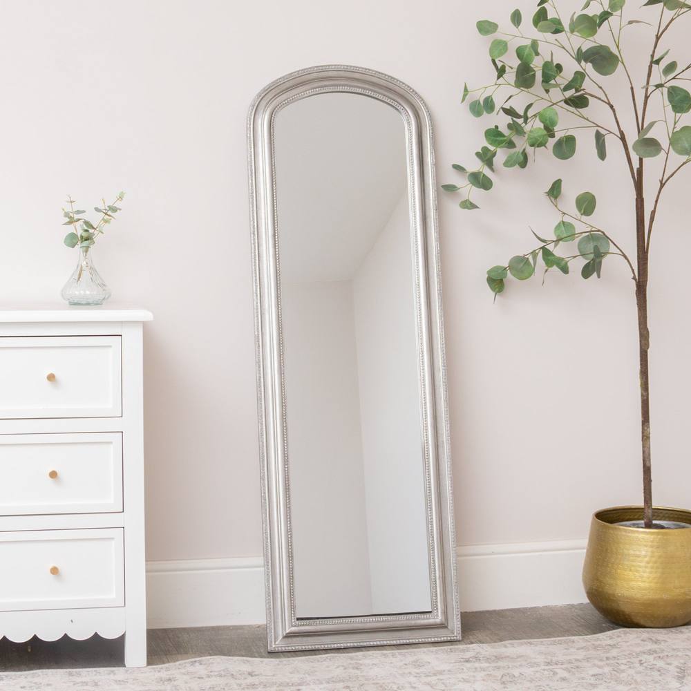 Melody Maison Full Length Foiled Silver Leaner & Wall Mirror - 47cm X 142cm