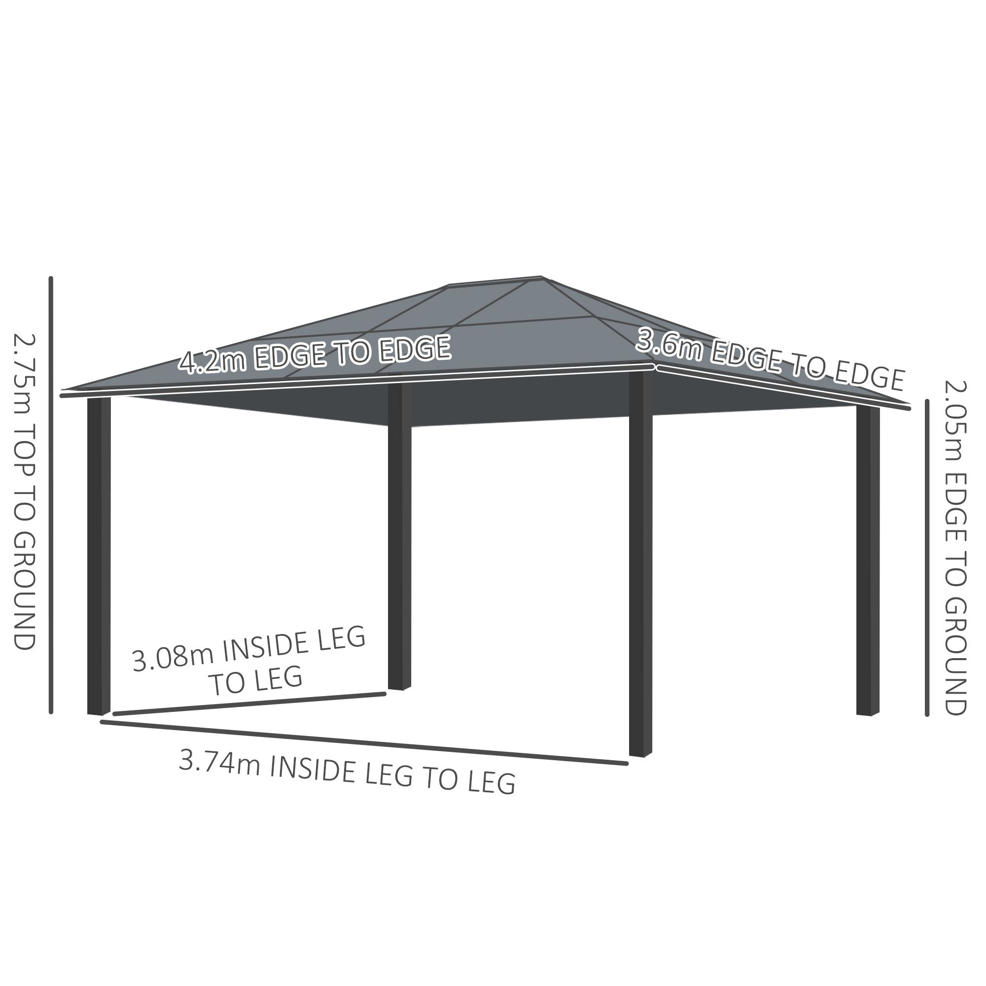 OUTSUNNY 4 x 3.6m Hardtop Gazebo Canopy with Roof & Aluminium Frame in Black 3