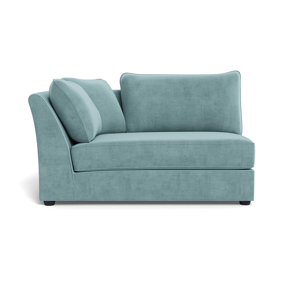 Heal's Tailor Large Curved Left Hand Facing Corner Unit Smart Luxe Velvet Mineral Blue Black Feet