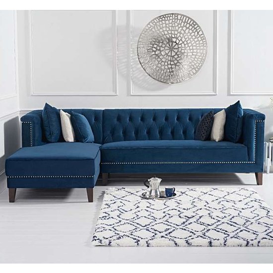 Tislit Velvet Left Facing Chaise Corner Sofa In Blue