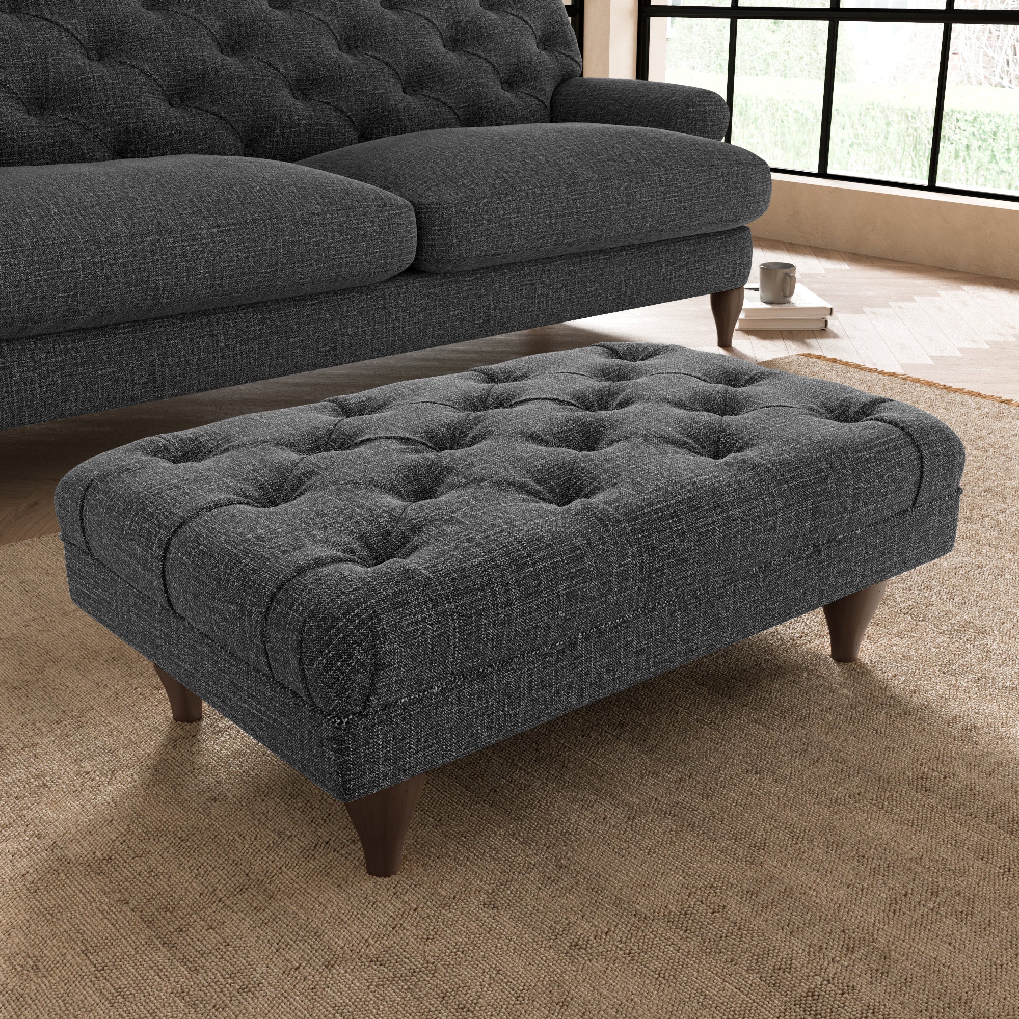 Warwick Slub Cotton Blend Footstool Slub Cotton Black