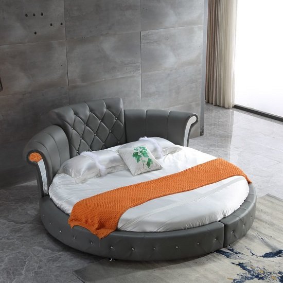 Romantica Round Chesterfield Style Bed In Grey Bonded Leather