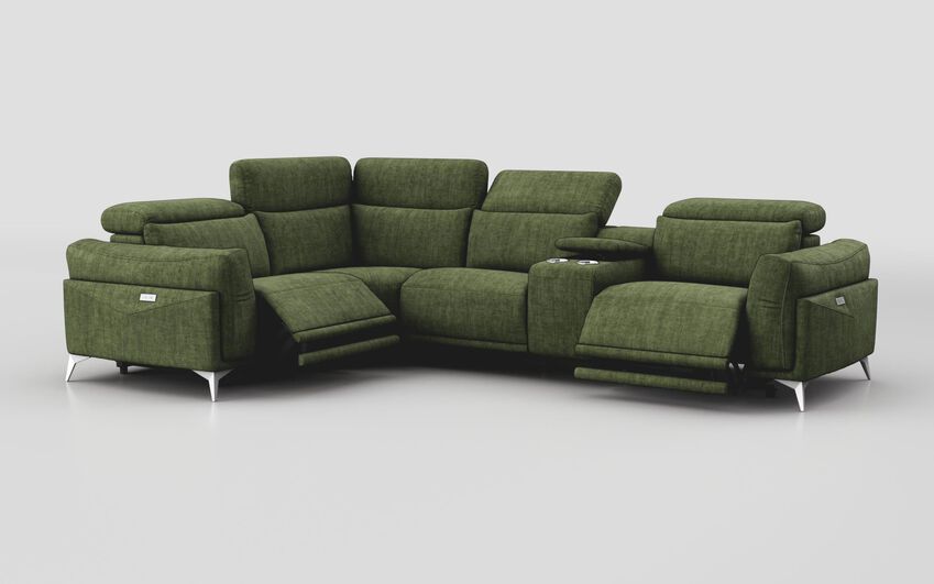 Green Fabric Gattolino 1 Corner 2 Power Recliner Sofa with Manual Head Tilt & Console