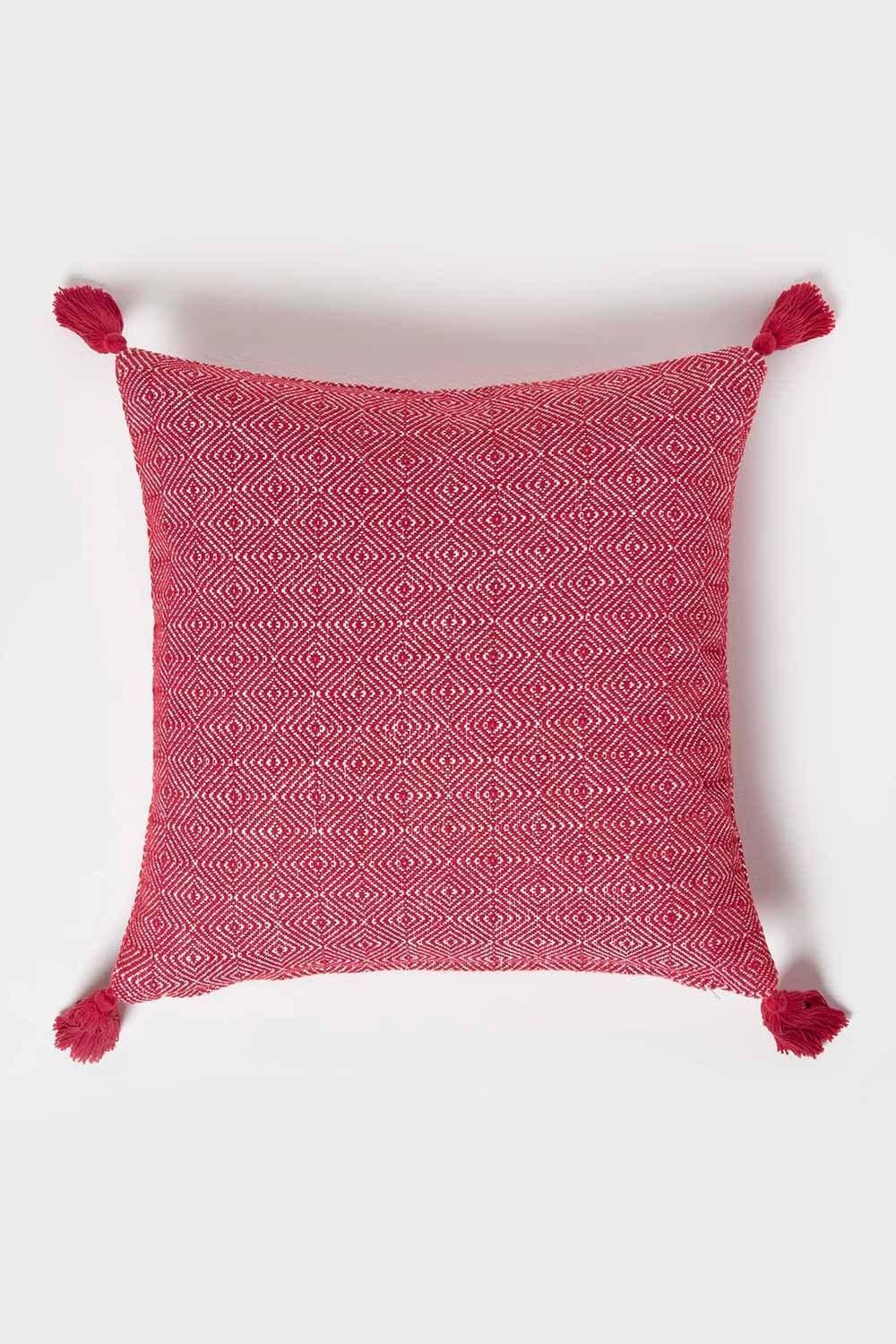 Homescapes Malda Handwoven Red Geometric Kilim Cushion