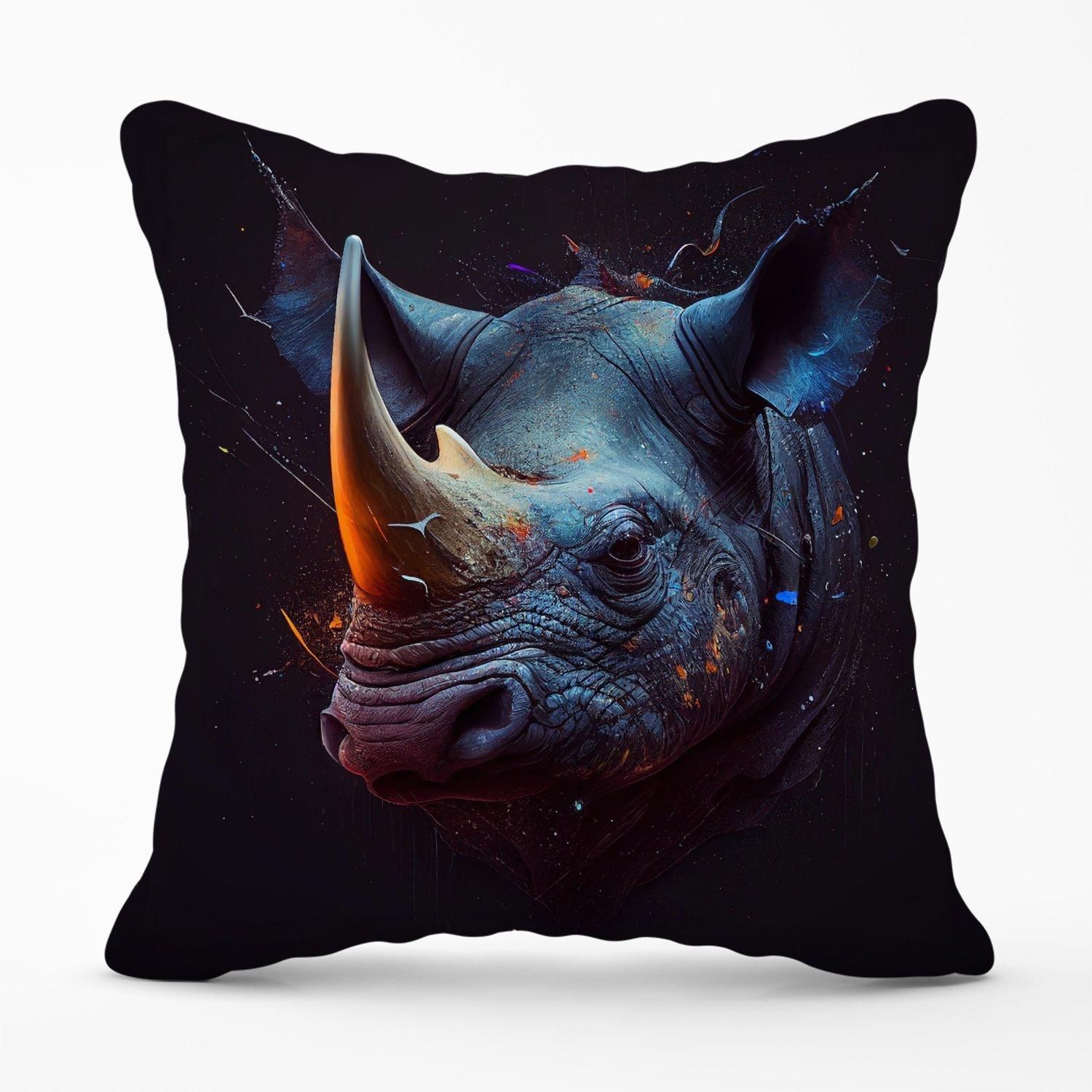 Warren Reed - Designer Rhino Face Splashart Outdoor Cushion in Grey