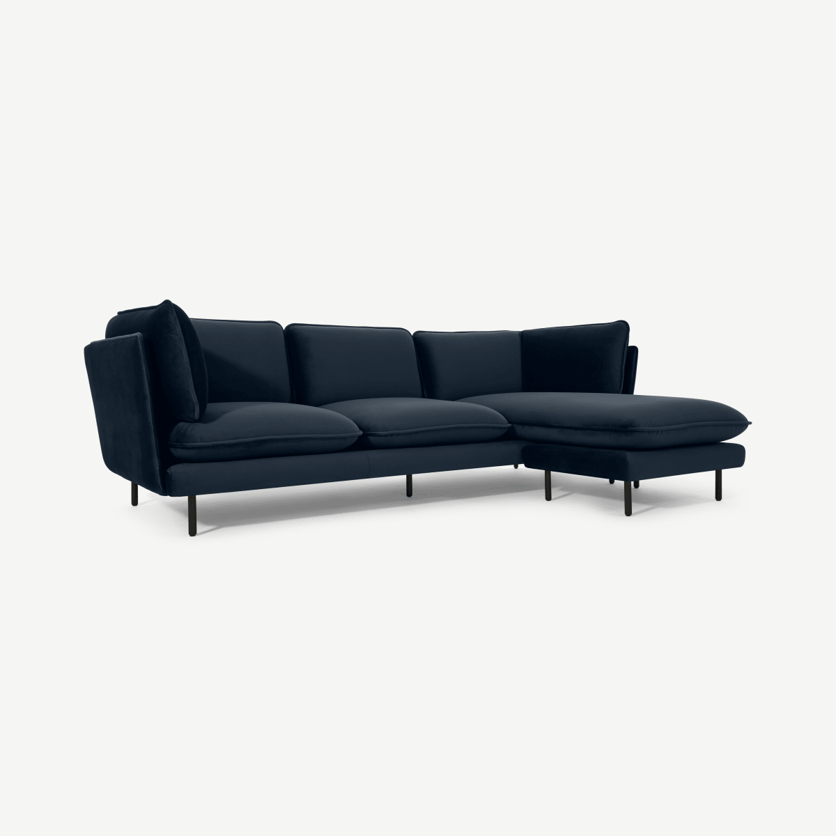 Wes 3 Seater Chaise End Corner Sofa, Ocean Blue Velvet