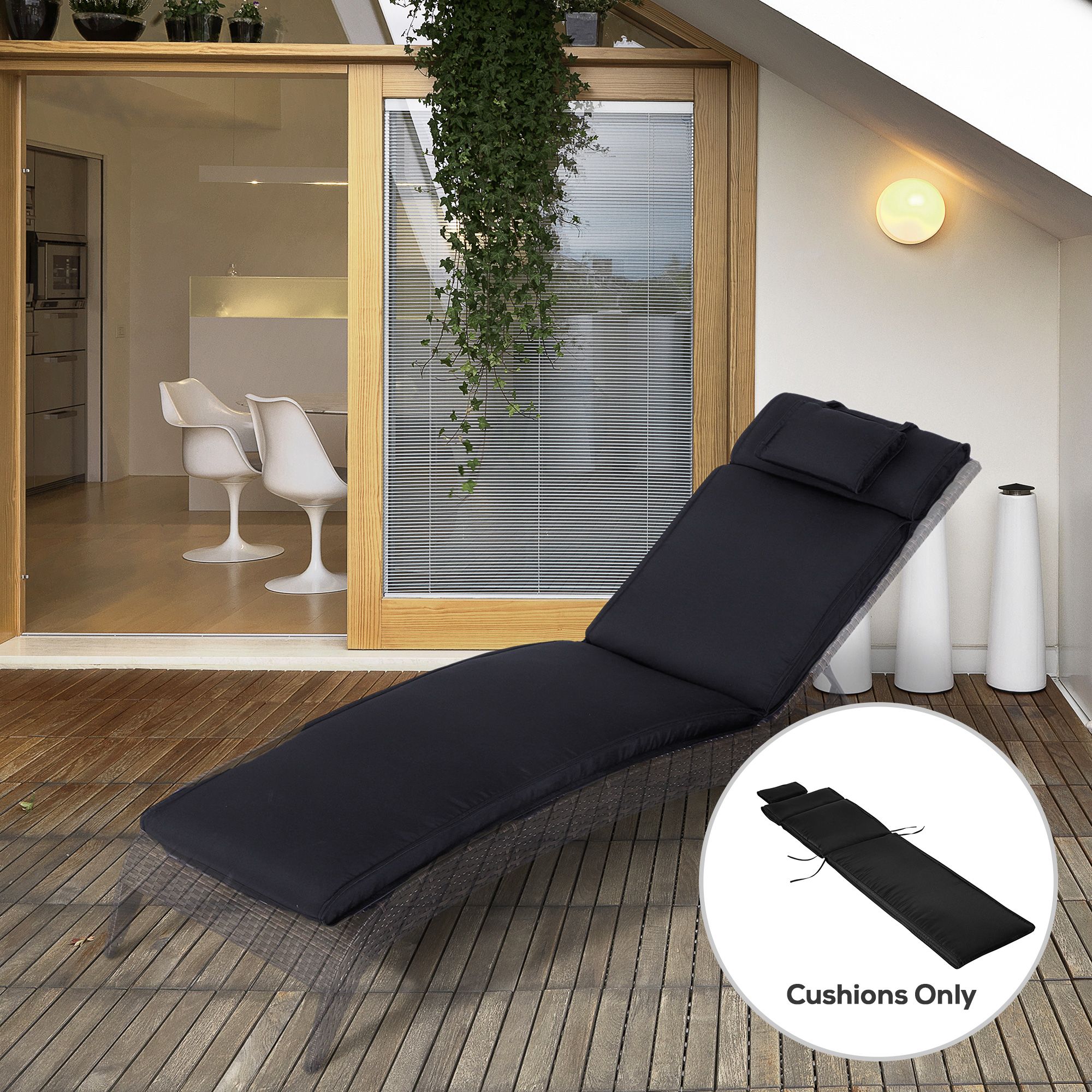 OUTSUNNY Garden Sun Lounger Chair Cushion ONLY Reclining Relaxer Indoor Outdoor in Black