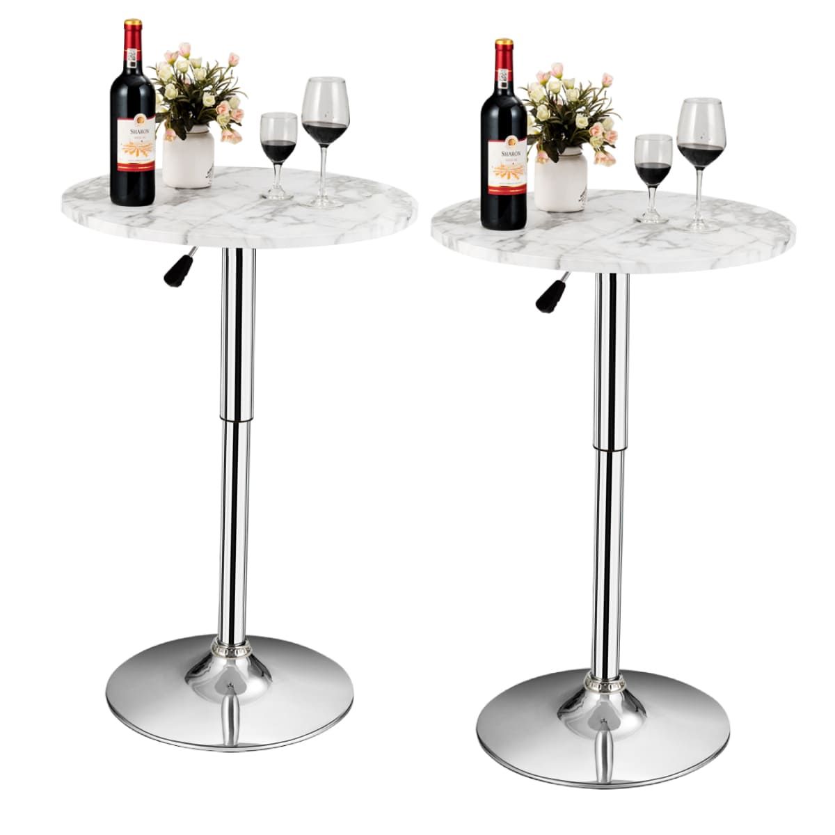 Costway 2Pcs Modern Bar Table Multifunctional Round Pub Table in White