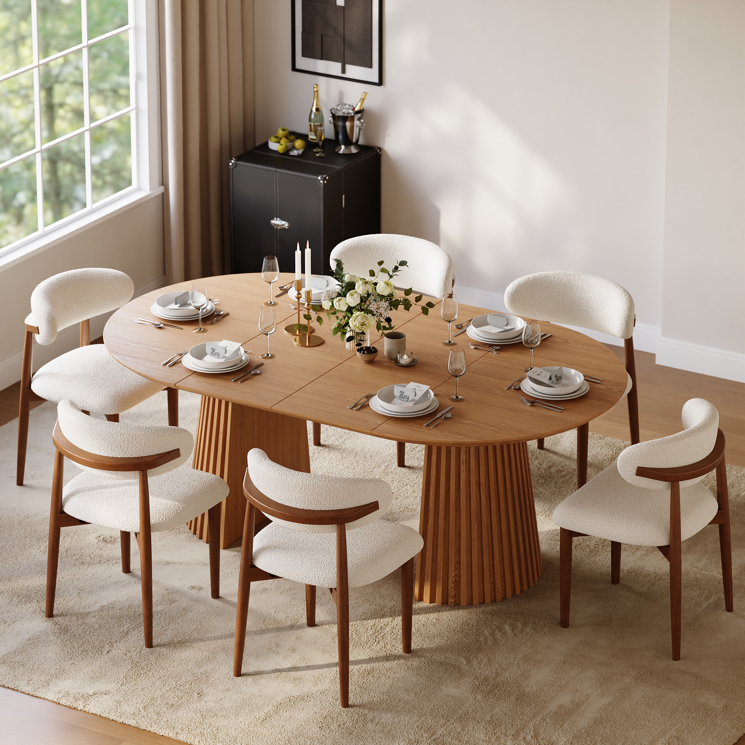 1200mm–2000mm Solid Wood Extendable Dining Table with 6 Chairs