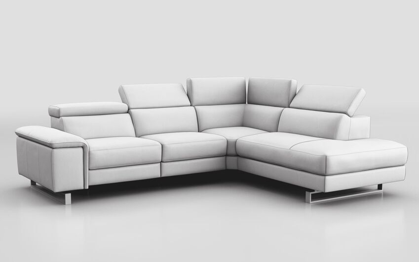 White Viserba 3 Corner 2 Sofa with Right Hand Facing Chaise & Manual Head Tilt