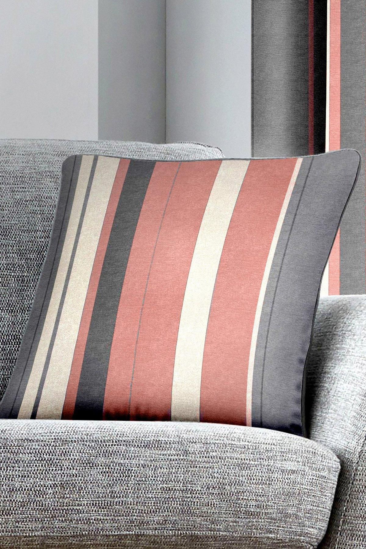 Fusion 'Whitworth Stripe' Modern Striped Filled Cushion 100% Cotton in Rose 2