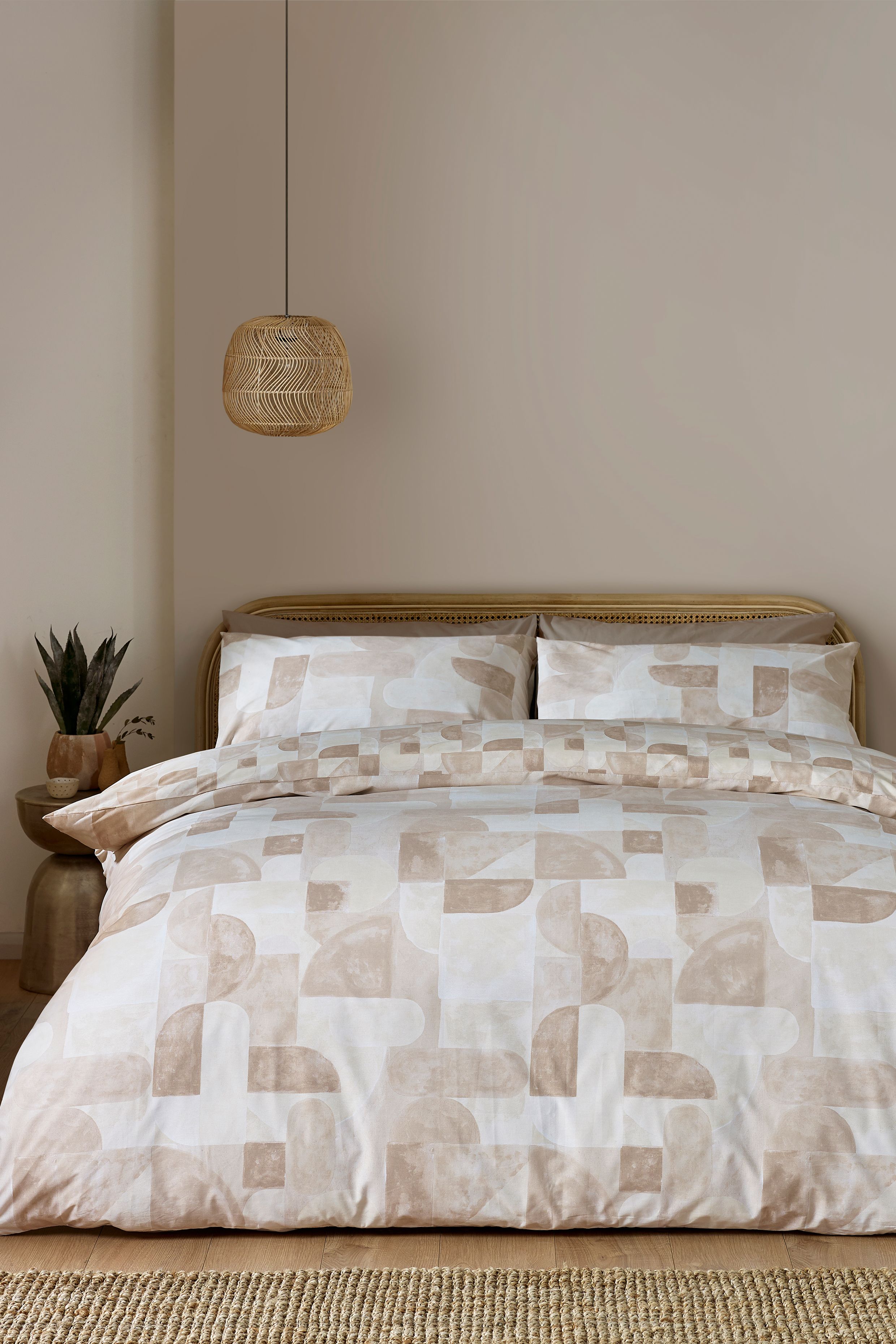 Catherine Lansfield 'Sloane Geo' Reversible Duvet Cover Set in Natural