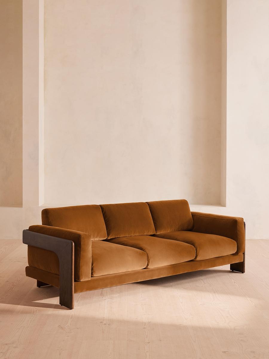 Marcia Three Seater Sofa, Velvet, Mustard