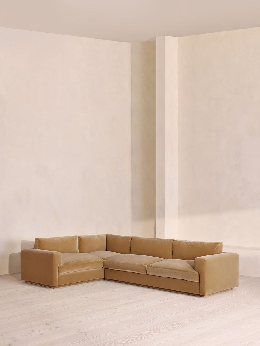 Mossley Right L-Shape Sofa, Velvet, Camel