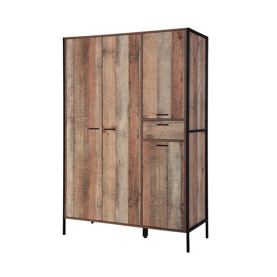 Hoxton Wooden Wardrobe In Distressed Oak With 4 Doors