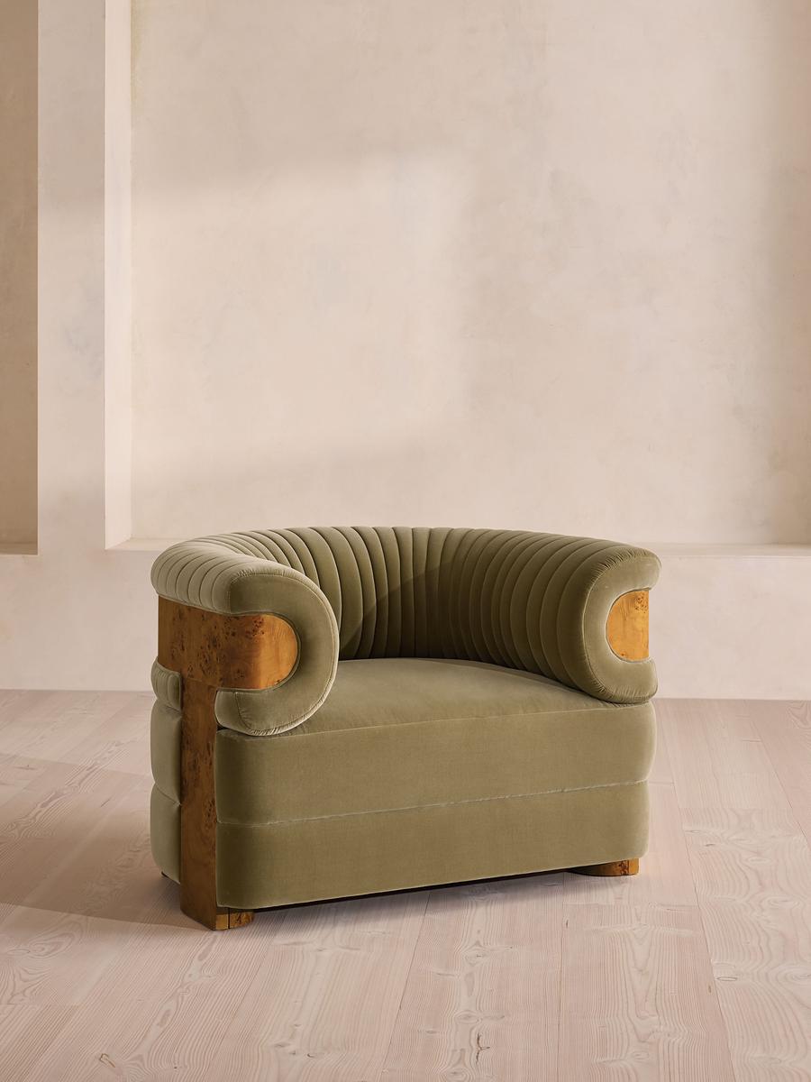 Caleb Armchair, Dark Burl, Velvet, Lichen