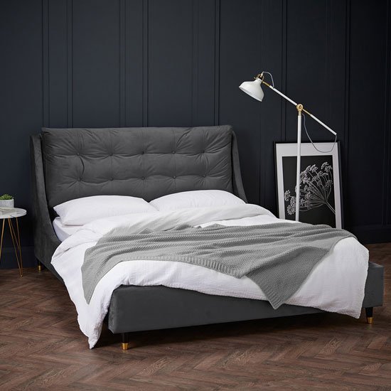 Sloane Velvet Upholstered Double Bed In Grey