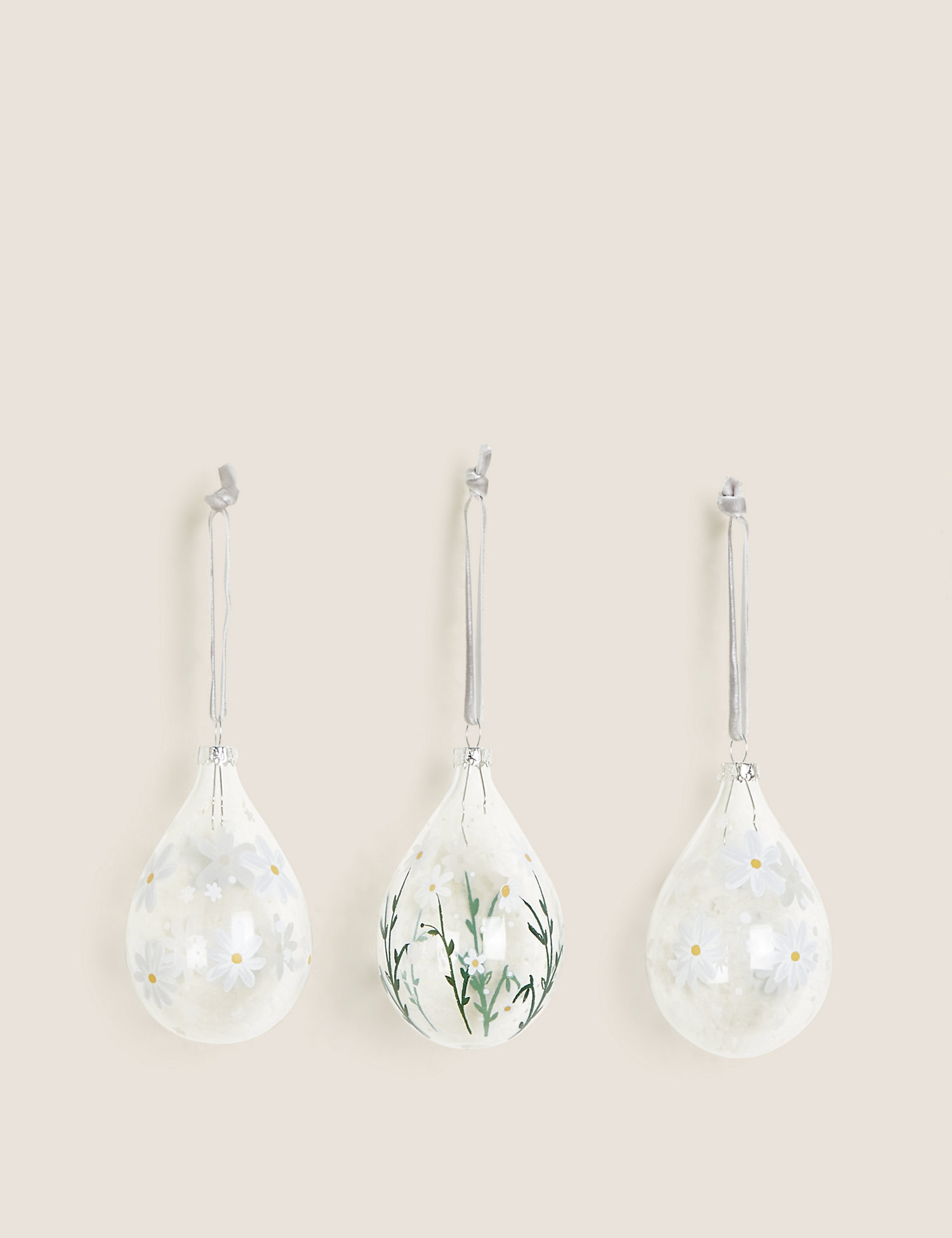 M&S 3 Pack Glass Daisy Egg Decorations